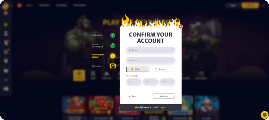 Take a look at the first step of Hell Spin confirmation in this screenshot.